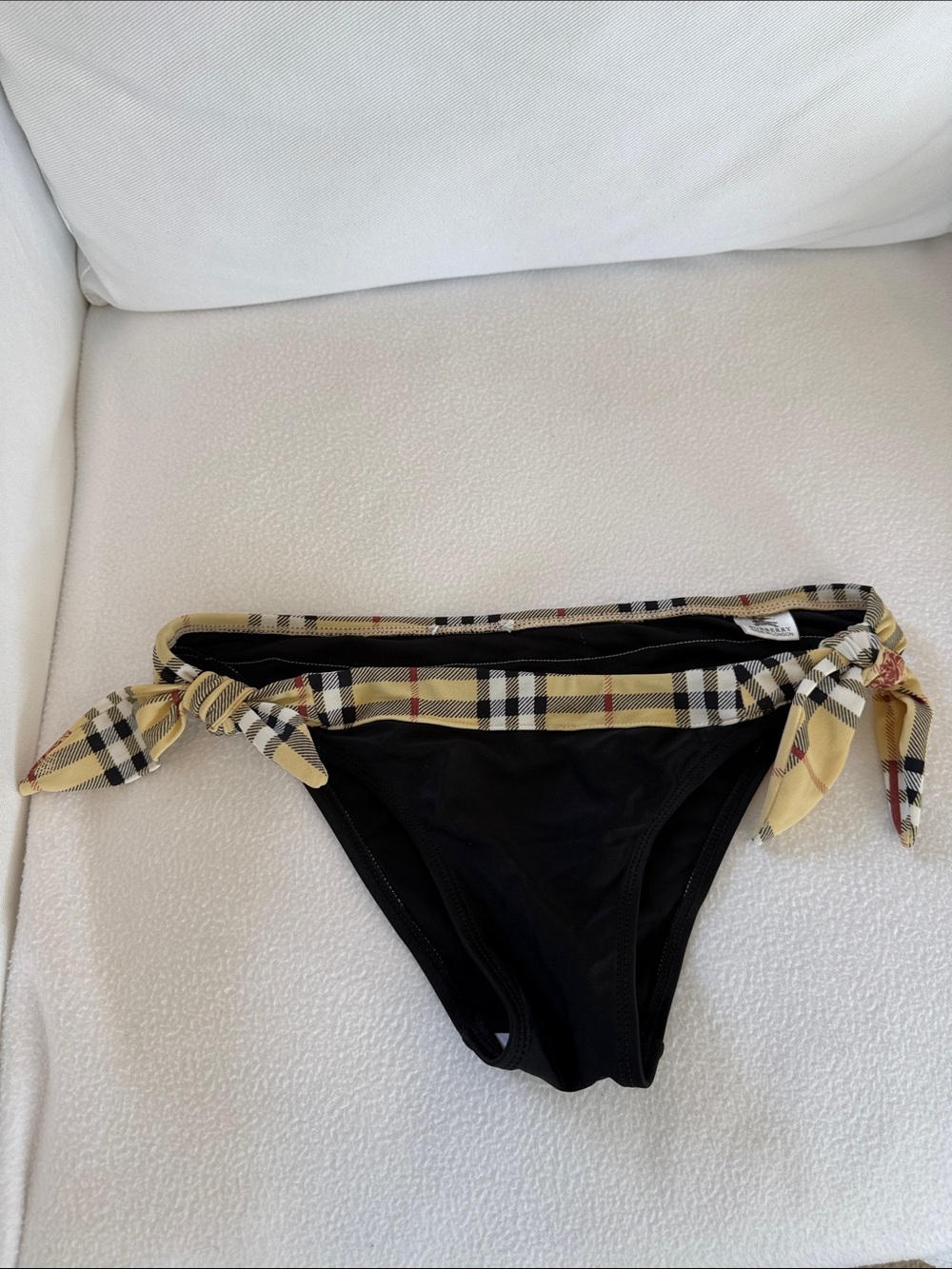 Burberry Black Bikini Bottoms with Beige Plaid Tie Sides